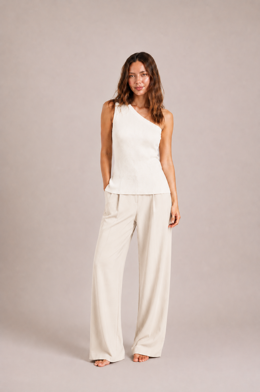 One-Shoulder Ribbed Knit Top