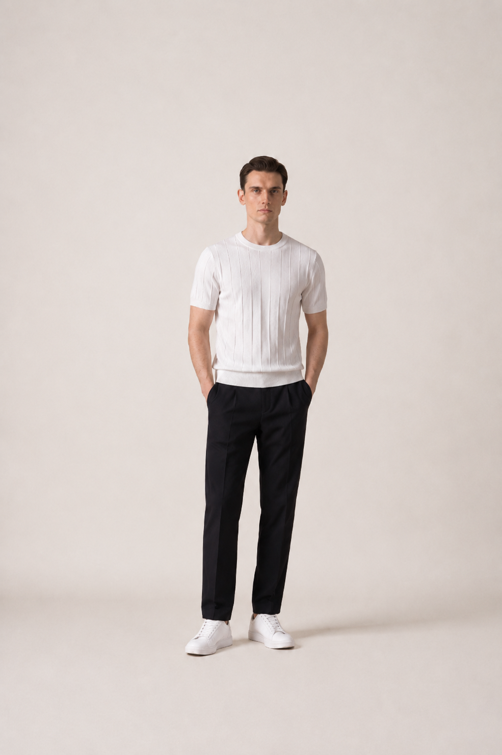 Men's Ribbed Knit Crew Neck T-Shirt