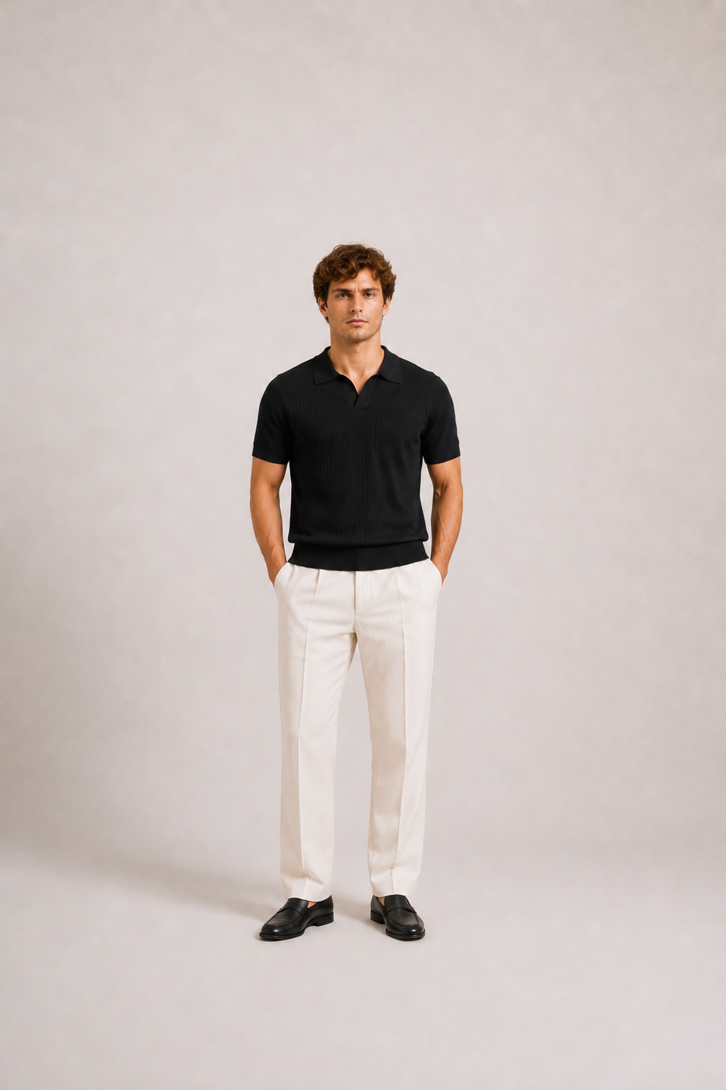 Men's Ribbed Knit Polo Shirt