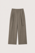 Wide-Leg Pleated Trousers with Waist Tie