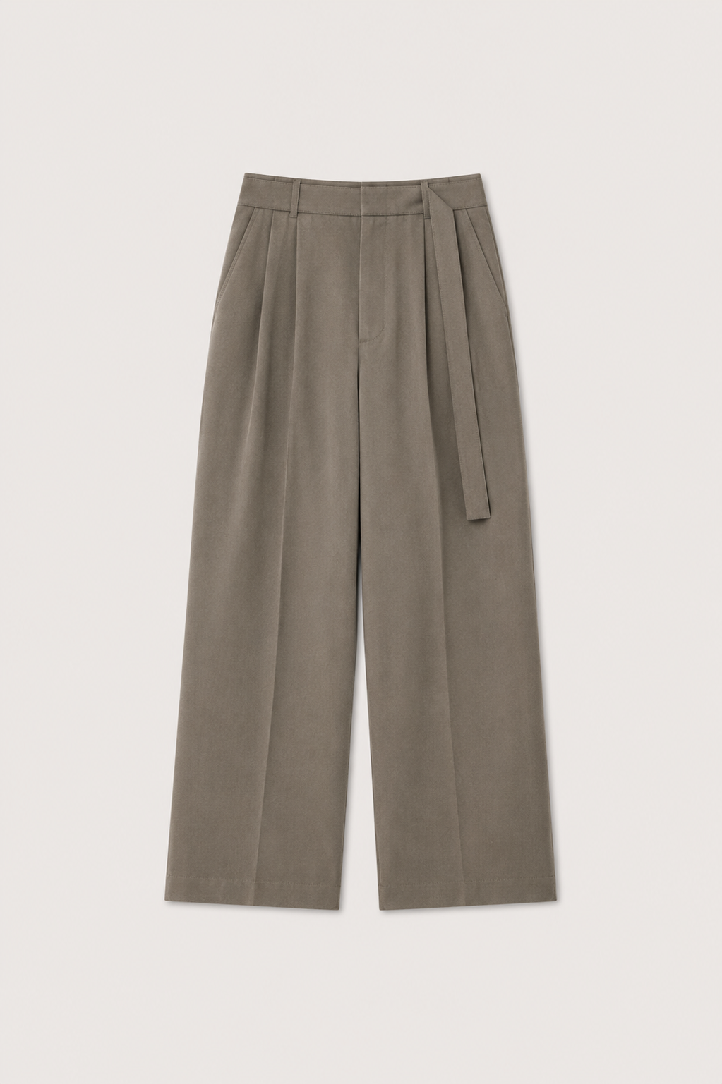 Wide-Leg Pleated Trousers with Waist Tie