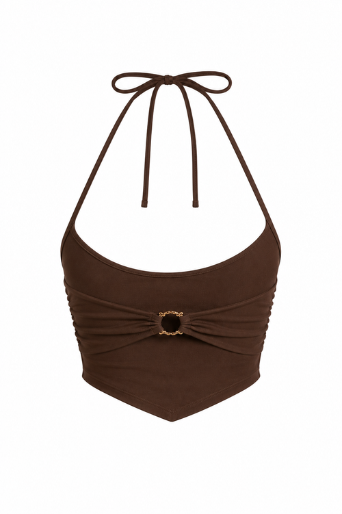 Chocolate Brown Halter Crop Top