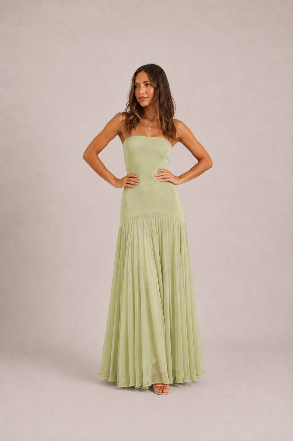 Sage Green Strapless Maxi Dress
