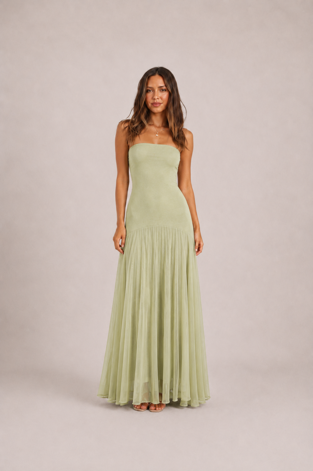 Sage Green Strapless Maxi Dress