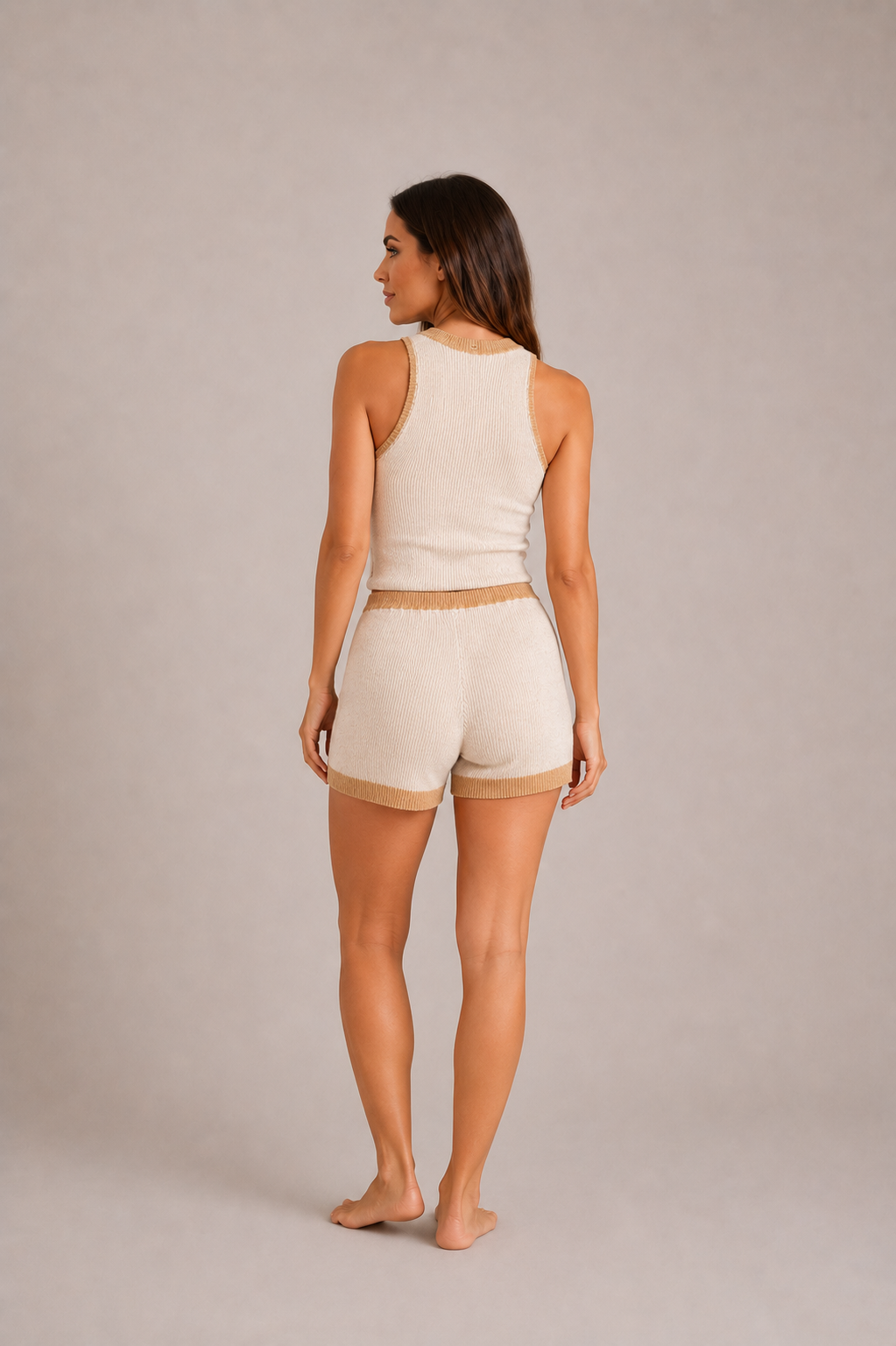 Ribbed Knit Contrast Trim 2-Piece Lounge Set