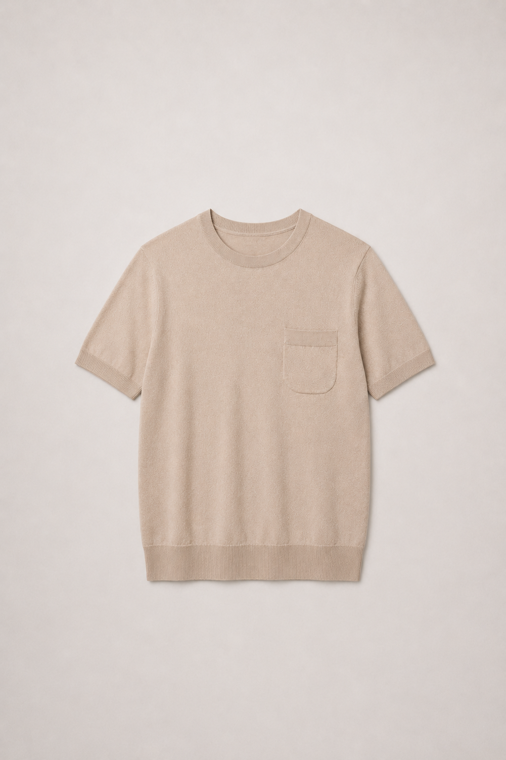 Beige Short Sleeve Knit T-Shirt