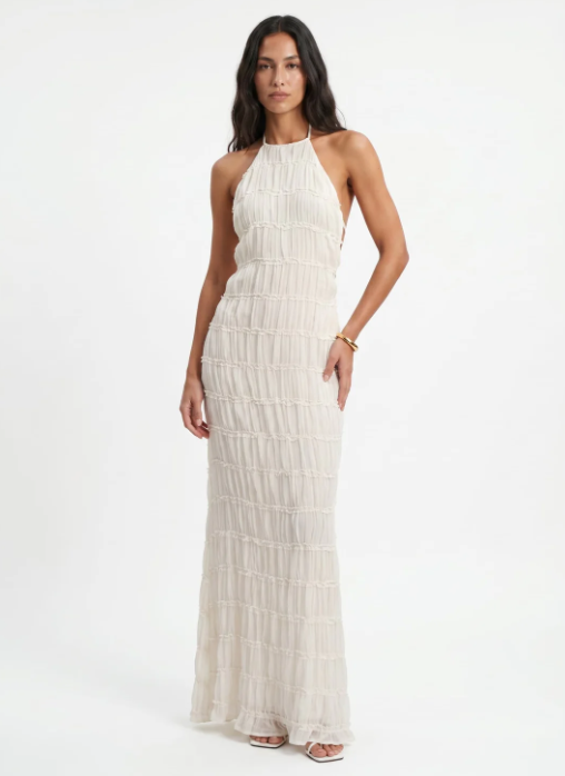 Ivory Textured Halter Maxi Dress