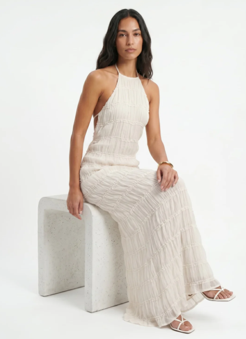 Ivory Textured Halter Maxi Dress