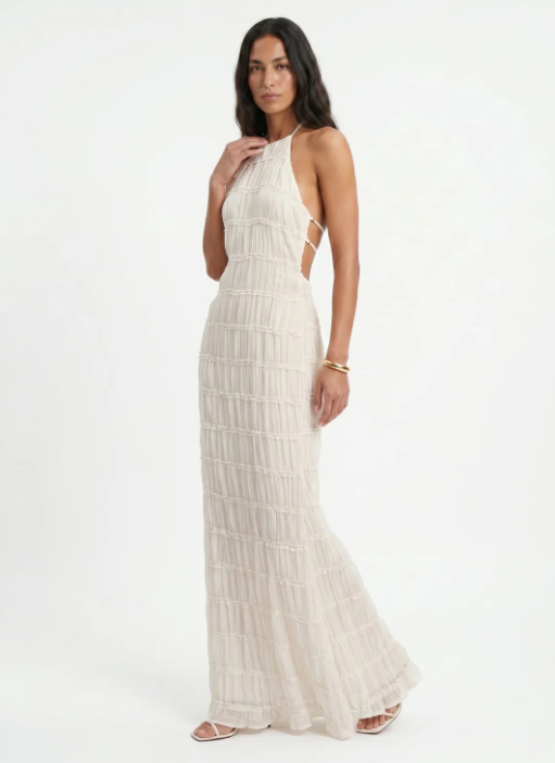 Ivory Textured Halter Maxi Dress